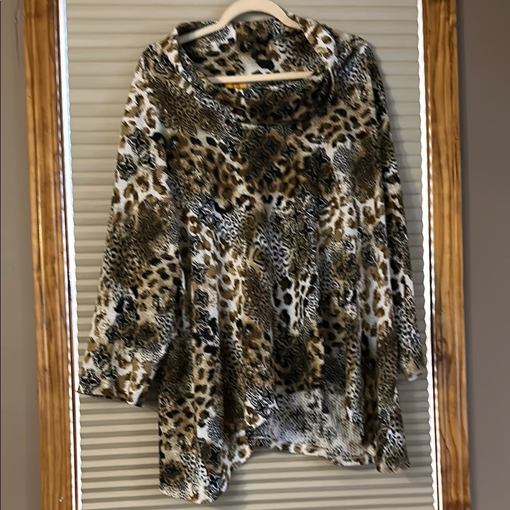 Leopard Print Cowl Neck Top